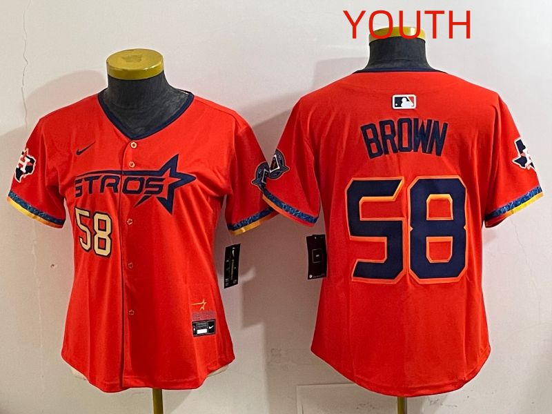 Youth Houston Astros #58 Brown Orange Fourth generation Joint Name 2025 Nike MLB Jersey style 3->youth mlb jersey->Youth Jersey